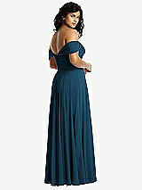 Rear View Thumbnail - Atlantic Blue Off-the-Shoulder Draped Chiffon Maxi Dress