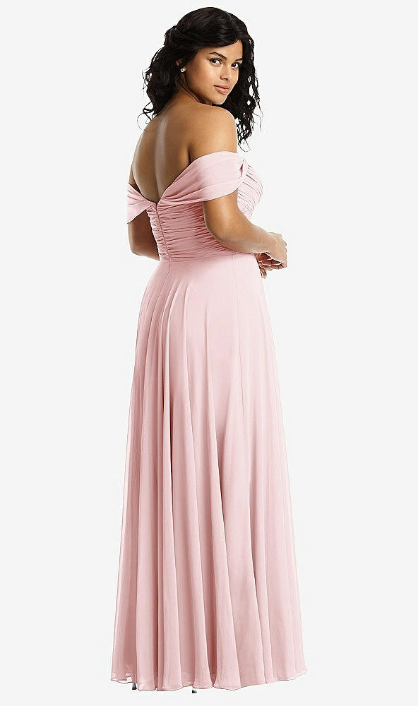 Back View - Ballet Pink Off-the-Shoulder Draped Chiffon Maxi Dress