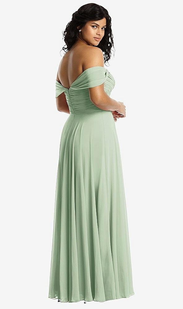 Back View - Celadon Off-the-Shoulder Draped Chiffon Maxi Dress