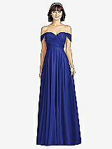 Alt View 1 Thumbnail - Cobalt Blue Off-the-Shoulder Draped Chiffon Maxi Dress