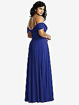 Rear View Thumbnail - Cobalt Blue Off-the-Shoulder Draped Chiffon Maxi Dress