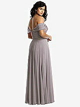Rear View Thumbnail - Cashmere Gray Off-the-Shoulder Draped Chiffon Maxi Dress