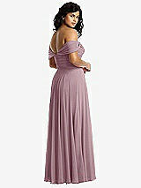 Rear View Thumbnail - Dusty Rose Off-the-Shoulder Draped Chiffon Maxi Dress