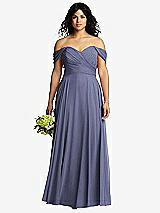 Front View Thumbnail - French Blue Off-the-Shoulder Draped Chiffon Maxi Dress