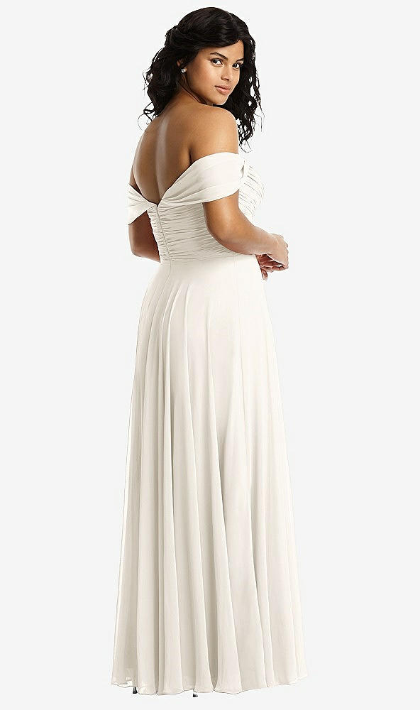 Back View - Ivory Off-the-Shoulder Draped Chiffon Maxi Dress