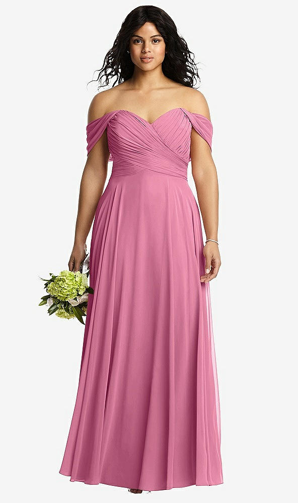 Front View - Orchid Pink Off-the-Shoulder Draped Chiffon Maxi Dress
