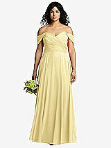 Front View Thumbnail - Pale Yellow Off-the-Shoulder Draped Chiffon Maxi Dress