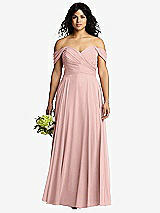 Front View Thumbnail - Rose - PANTONE Rose Quartz Off-the-Shoulder Draped Chiffon Maxi Dress