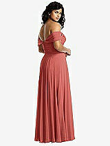 Rear View Thumbnail - Coral Pink Off-the-Shoulder Draped Chiffon Maxi Dress