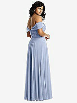 Rear View Thumbnail - Sky Blue Off-the-Shoulder Draped Chiffon Maxi Dress