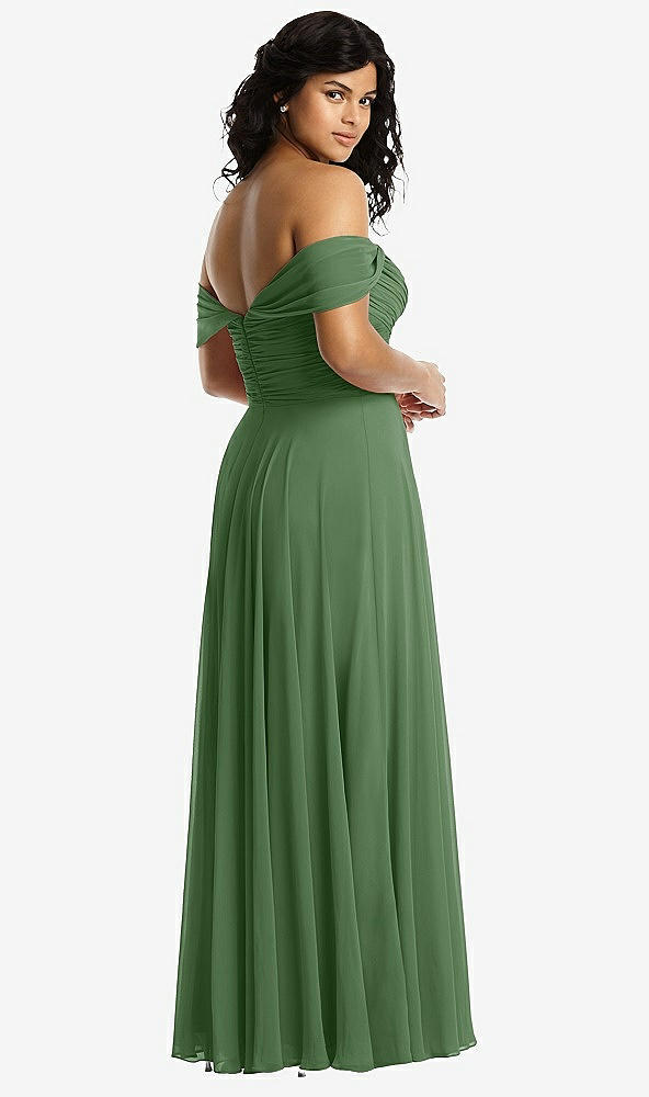 Back View - Vineyard Green Off-the-Shoulder Draped Chiffon Maxi Dress