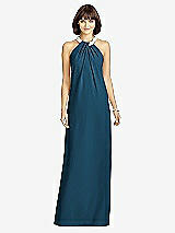 Front View Thumbnail - Atlantic Blue Full Length Crepe Halter Neckline Dress