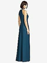 Rear View Thumbnail - Atlantic Blue Full Length Crepe Halter Neckline Dress