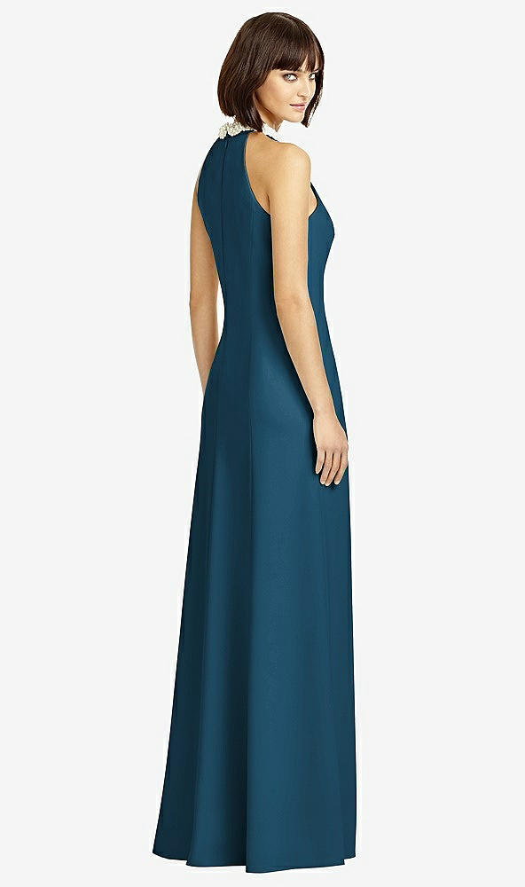 Back View - Atlantic Blue Full Length Crepe Halter Neckline Dress
