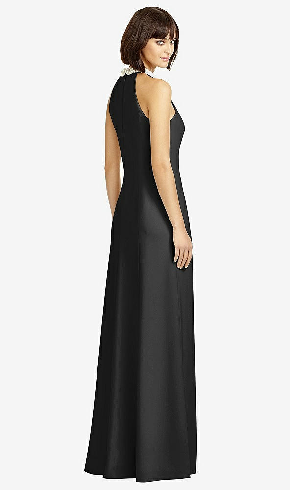 Back View - Black Full Length Crepe Halter Neckline Dress