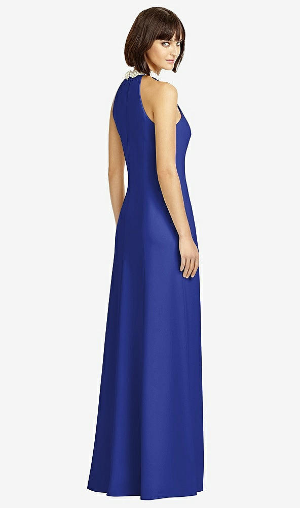 Back View - Cobalt Blue Full Length Crepe Halter Neckline Dress