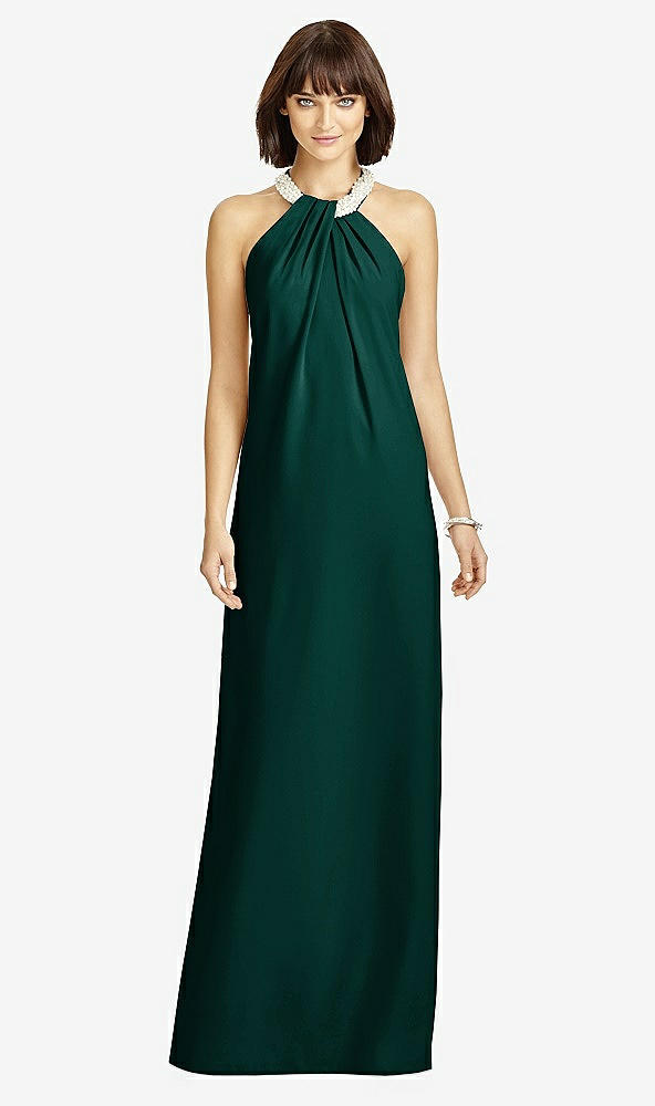 Front View - Evergreen Full Length Crepe Halter Neckline Dress