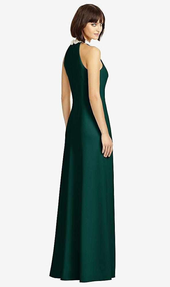 Back View - Evergreen Full Length Crepe Halter Neckline Dress
