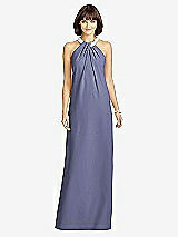 Front View Thumbnail - French Blue Full Length Crepe Halter Neckline Dress