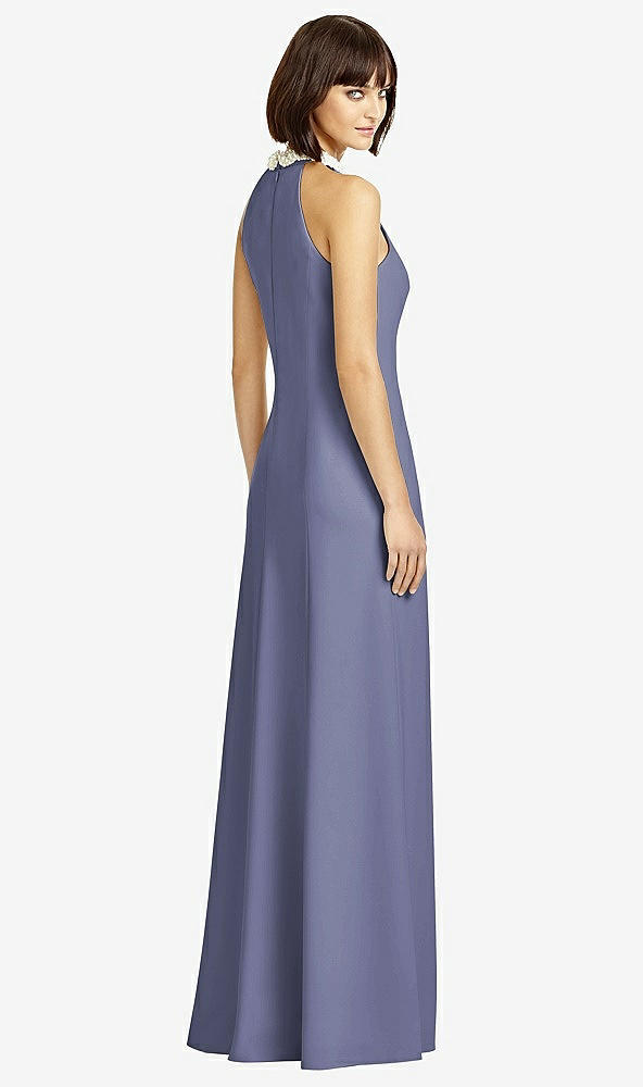 Back View - French Blue Full Length Crepe Halter Neckline Dress
