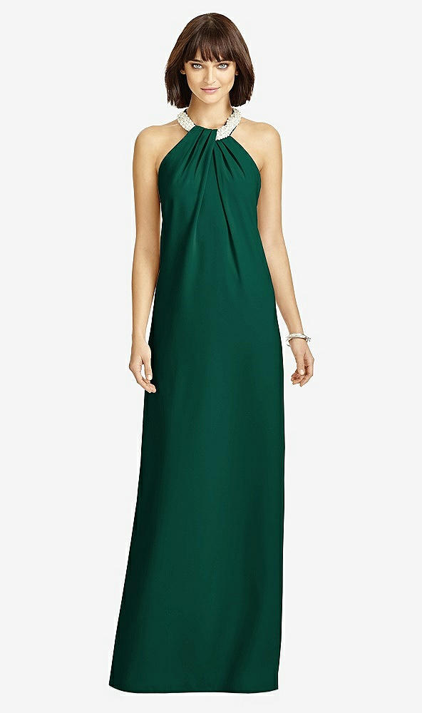 Front View - Hunter Green Full Length Crepe Halter Neckline Dress