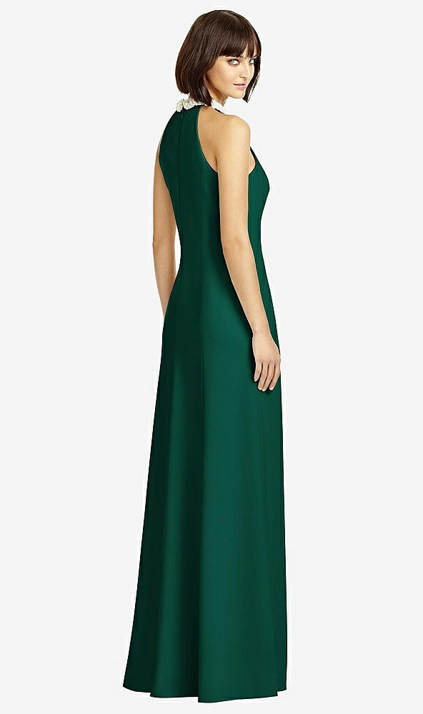 Back View - Hunter Green Full Length Crepe Halter Neckline Dress