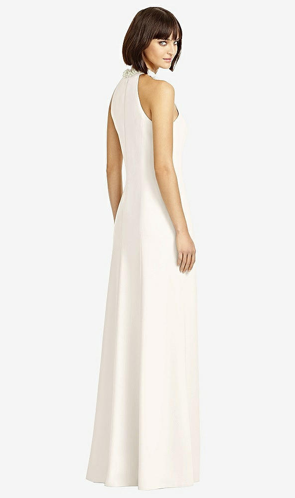 Back View - Ivory Full Length Crepe Halter Neckline Dress