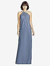 Front View Thumbnail - Larkspur Blue Full Length Crepe Halter Neckline Dress