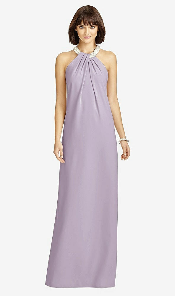 Front View - Lilac Haze Full Length Crepe Halter Neckline Dress
