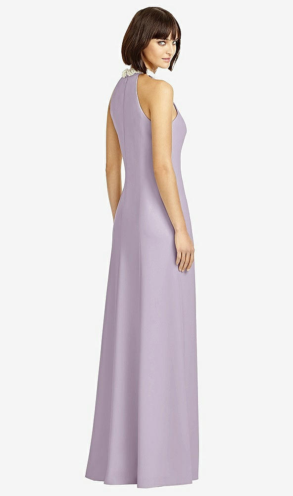 Back View - Lilac Haze Full Length Crepe Halter Neckline Dress