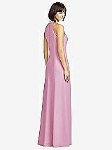 Rear View Thumbnail - Powder Pink Full Length Crepe Halter Neckline Dress