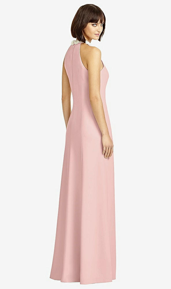 Back View - Rose - PANTONE Rose Quartz Full Length Crepe Halter Neckline Dress