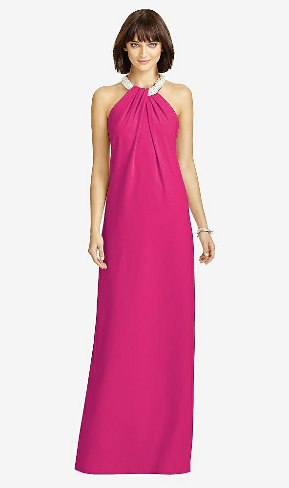 Front View - Think Pink Full Length Crepe Halter Neckline Dress
