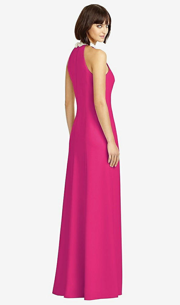 Back View - Think Pink Full Length Crepe Halter Neckline Dress