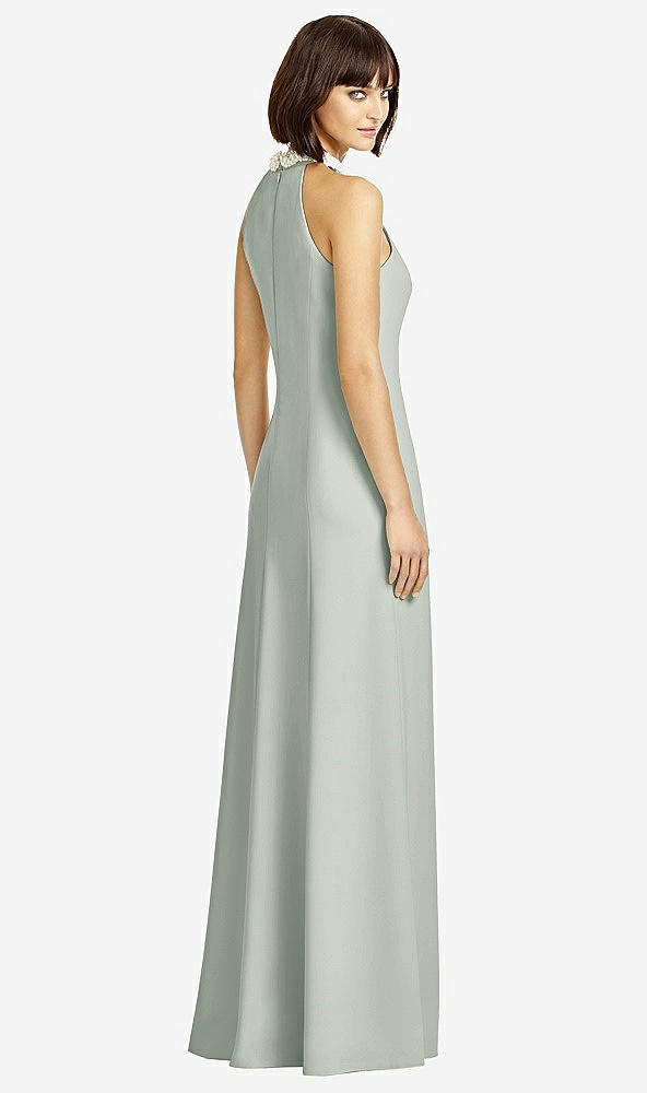 Back View - Willow Green Full Length Crepe Halter Neckline Dress