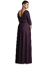 Rear View Thumbnail - Aubergine & Aubergine Three-Quarter Sleeve Draped Full Skirt Dress