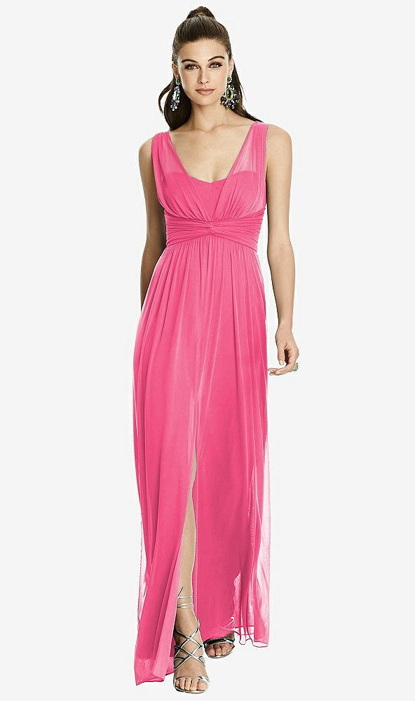Front View - Forever Pink Maxi Chiffon Knit Shirred Strap Dress