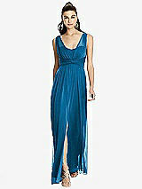 Front View Thumbnail - Ocean Blue Maxi Chiffon Knit Shirred Strap Dress
