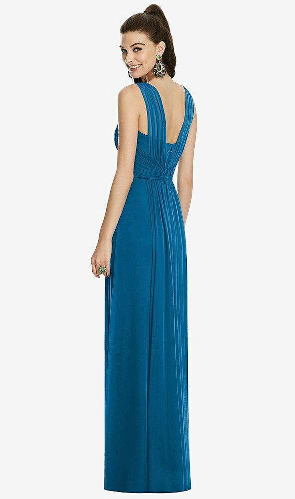Back View - Ocean Blue Maxi Chiffon Knit Shirred Strap Dress