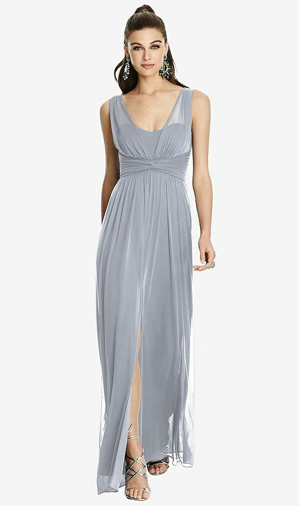 Front View - Platinum Maxi Chiffon Knit Shirred Strap Dress