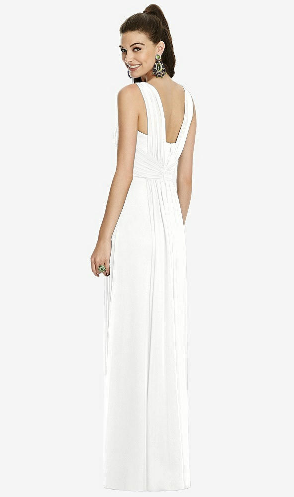 Back View - White Maxi Chiffon Knit Shirred Strap Dress