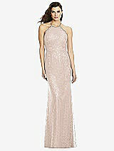 Front View Thumbnail - Cameo Halter Criss Cross Open-Back Lace Trumpet Gown