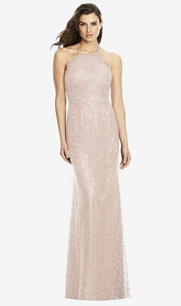 Front View - Cameo Halter Criss Cross Open-Back Lace Trumpet Gown