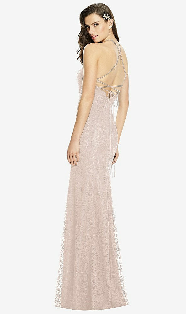 Back View - Cameo Halter Criss Cross Open-Back Lace Trumpet Gown