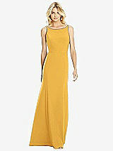 Rear View Thumbnail - NYC Yellow Bateau Neck Open-Back Trumpet Gown