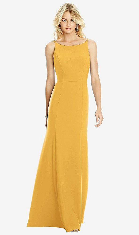 Back View - NYC Yellow Bateau Neck Open-Back Trumpet Gown