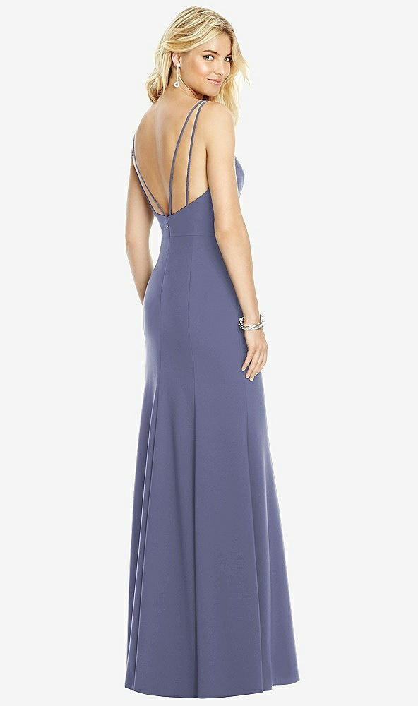 Front View - French Blue Bateau Neck Open-Back Trumpet Gown