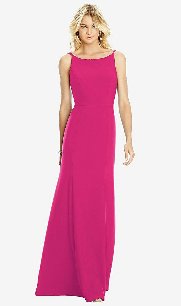 Back View - Think Pink Bateau Neck Open-Back Trumpet Gown