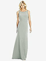 Rear View Thumbnail - Willow Green Bateau Neck Open-Back Trumpet Gown