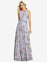 Front View Thumbnail - Butterfly Botanica Silver Dove Cross Strap Open-Back Halter Maxi Dress
